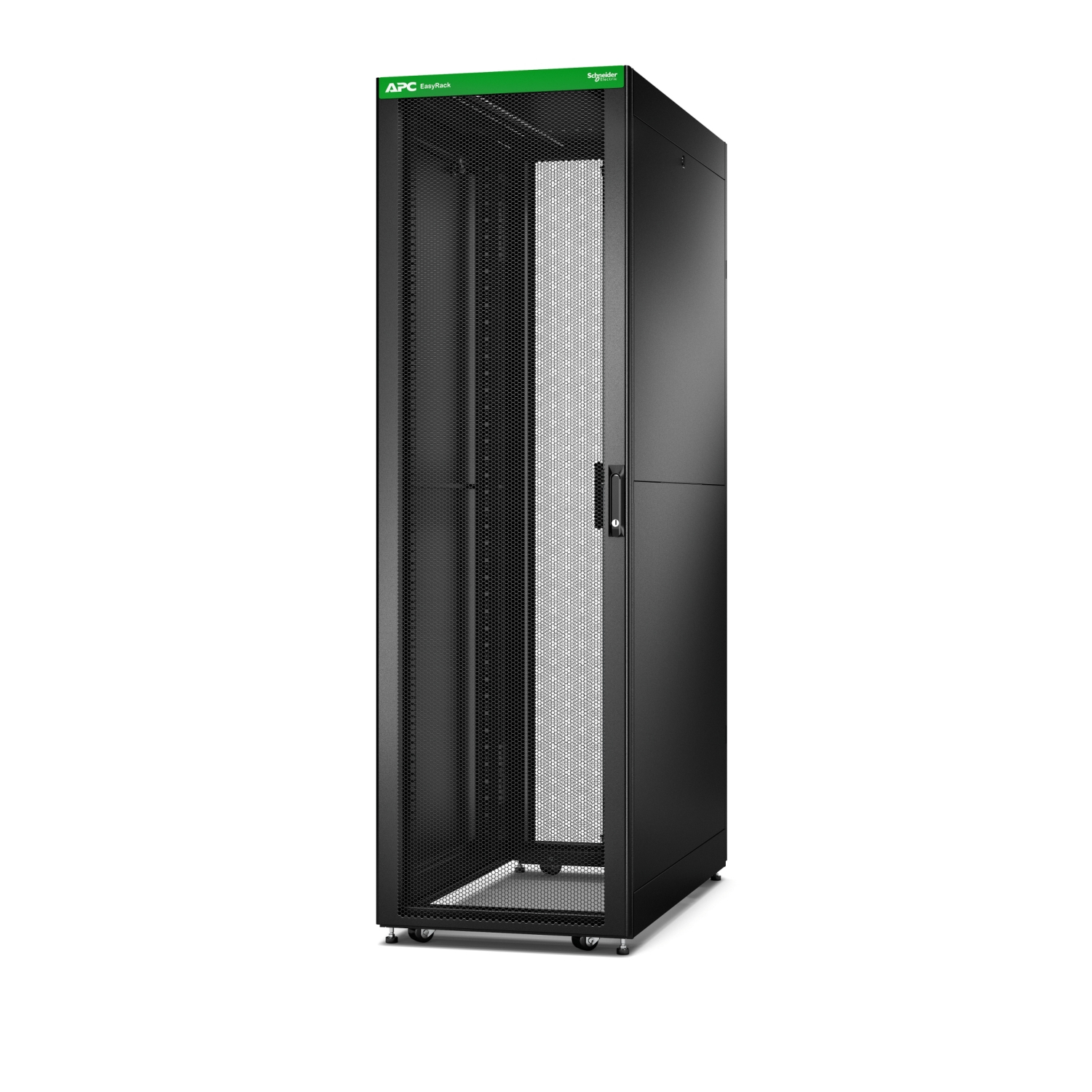 APC Easy Rack, 42U, Black, With Roof, Castors, Feet, 4 Brackets, and Side Panels, No Bottom, 1991H x 600W x 1100D mm
