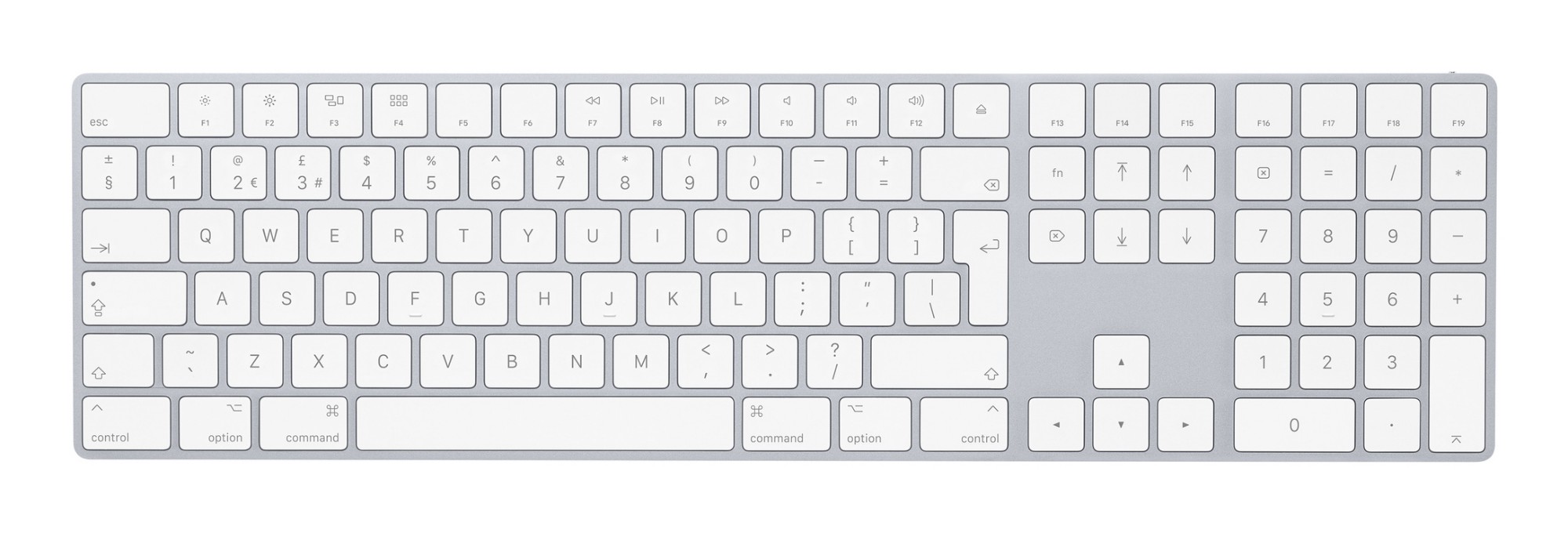 Apple Magic w/ Numeric Keypad keyboard Universal Bluetooth QWERTY UK English Silver, White