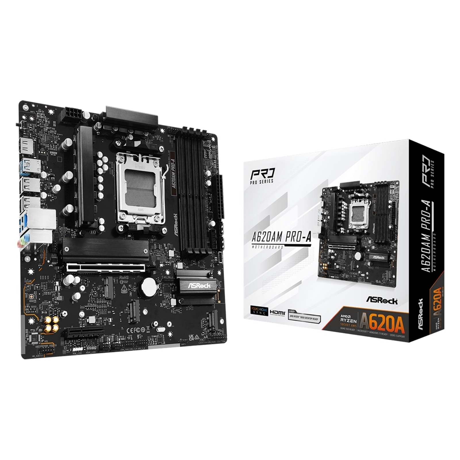 Asrock A620AM PRO-A, AMD A620A, AM5, Micro ATX, 4 DDR5, HDMI, 2.5G LAN, 3x M.2
