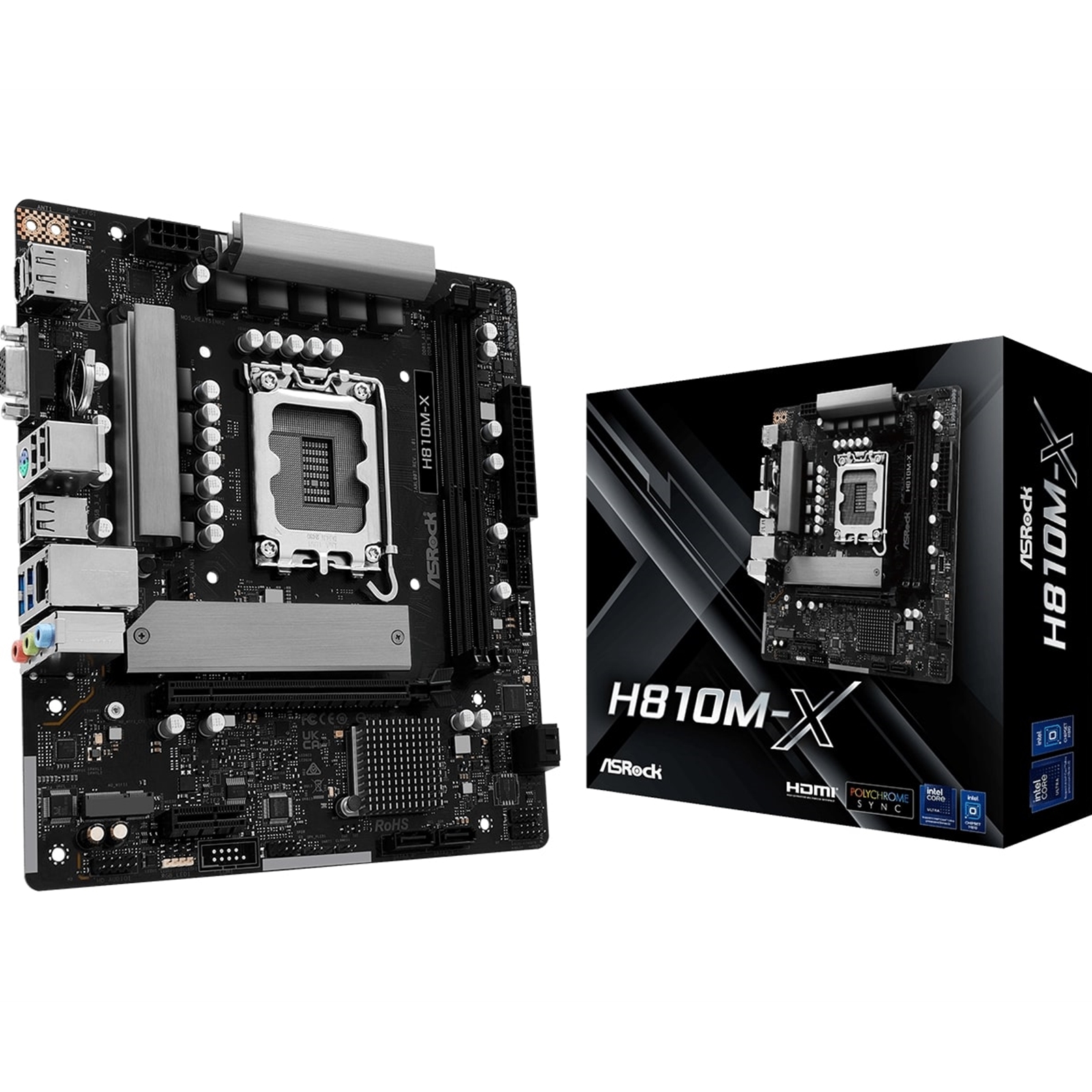 Asrock H810M-X Intel Socket 1851 Motherboard, 2 x DDR5 DIMM Slots, 1 x M.2 Socket (Key E), 1 x USB 3.2 Type-C, 2.5G LAN, 1 x HDMI Port/ 1 x Display Port