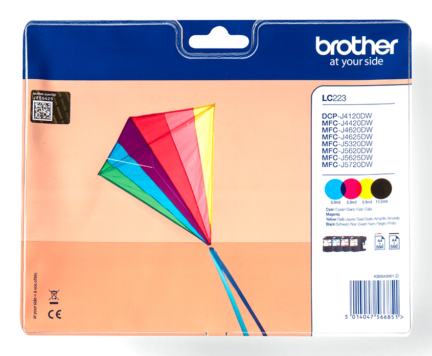 Brother LC-223VALBP Ink cartridge multi pack Bk,C,M,Y Blister, 4x550 pages ISO/IEC 24711 Pack=4 for Brother DCP-J 562/MFC-J 4420/MFC-J 5320