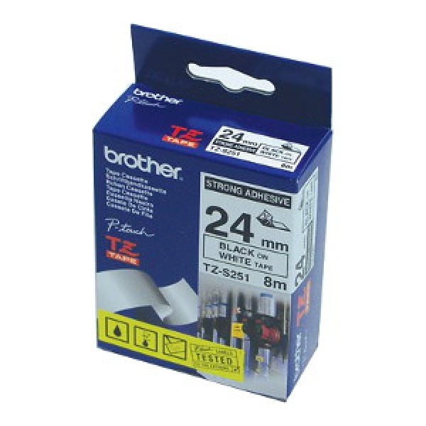 Brother TZ-S251 DirectLabel black on white extra strong Laminat 24mm x 8m for Brother P-Touch TZ 3.5-24mm/HSE/36mm/6-24mm/6-36mm