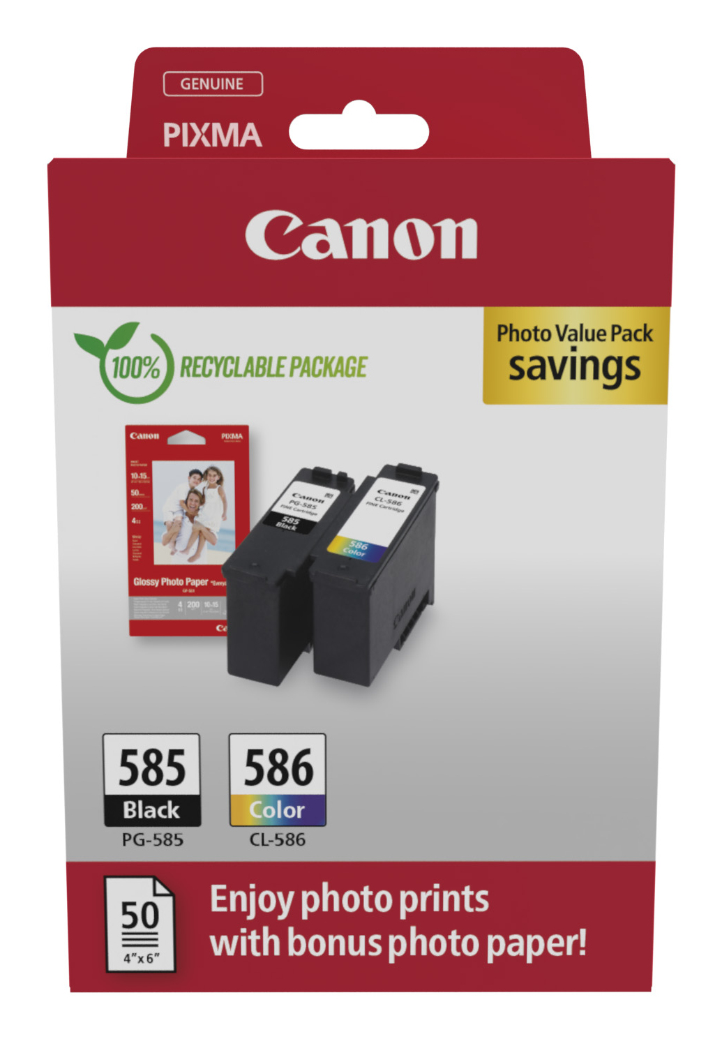 Canon 6205C004/PG-585/CL-586 Ink cartridge multi pack black + color + Photopaper GP-501, 2x180 pages ISO/IEC 19752 Pack=2 for Canon Pixma TS 7650