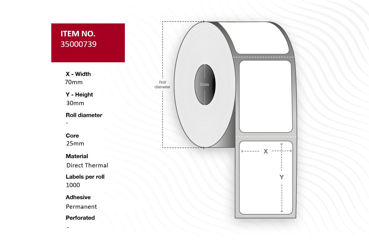 CAPTURE Label 70x30 - Core 25. White.