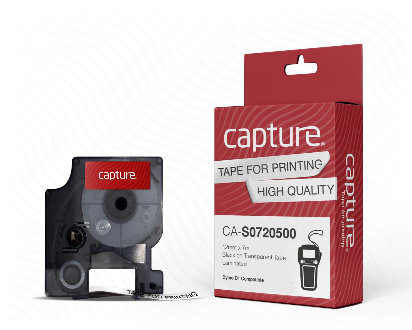 Capture CA-S0720500 label-making tape Black on transparent
