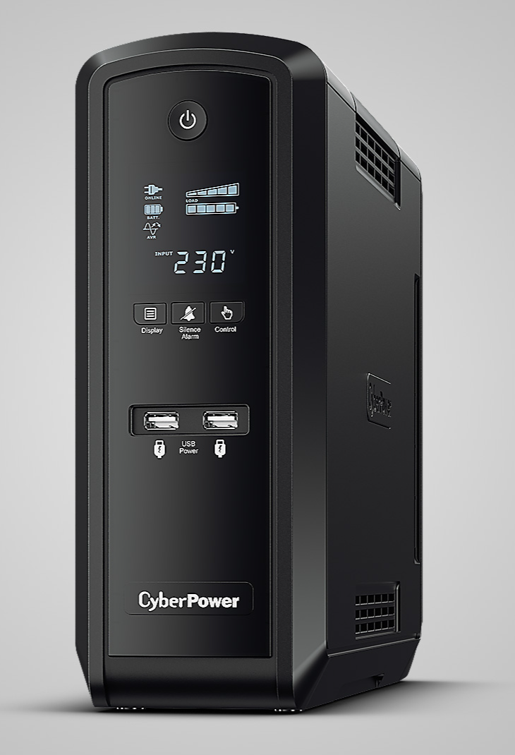 CyberPower PFC Sinewave 1350VA Line Interactive Tower UPS, 810W, LCD Display, 2x UK Plug, 4x IEC, AVR Energy Saving