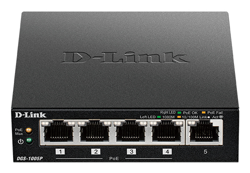 D-Link DGS-1005P/E network switch Unmanaged Gigabit Ethernet (10/100/1000) Power over Ethernet (PoE) Black