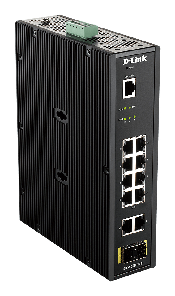 D-Link 12-Port L2 Industrial Smart Managed Switch with 10 x 1GBaseT(X) & 2 x SFP