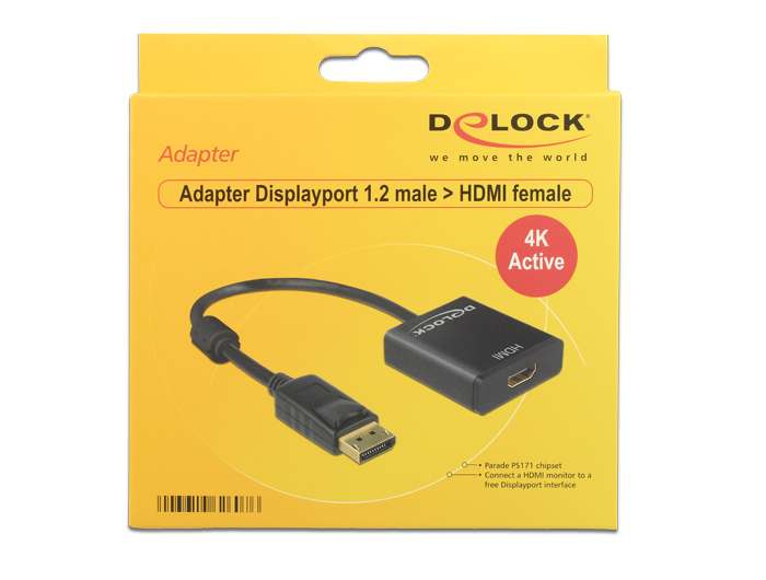 DeLOCK 62607 video cable adapter 0.2 m DisplayPort HDMI Type A (Standard) Black