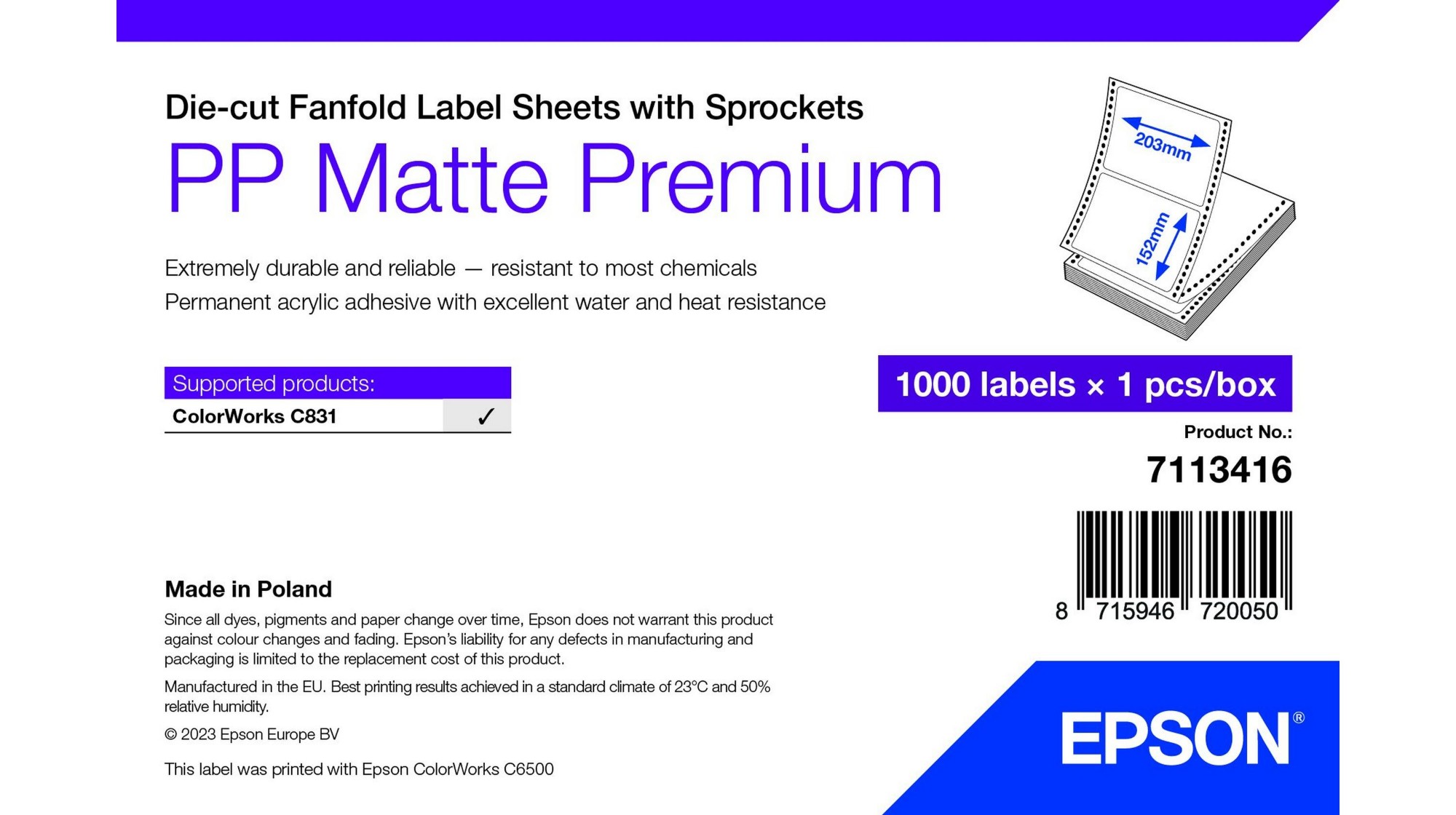 Epson 7113416 printer label White Self-adhesive printer label