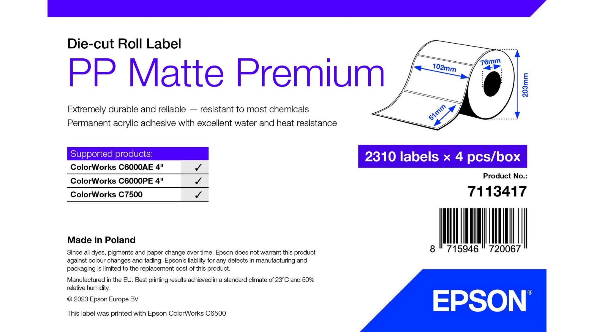 Epson 7113417 printer label White Self-adhesive printer label