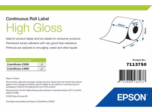 Epson High Gloss Label - Continuous Roll: 102mm x 33m