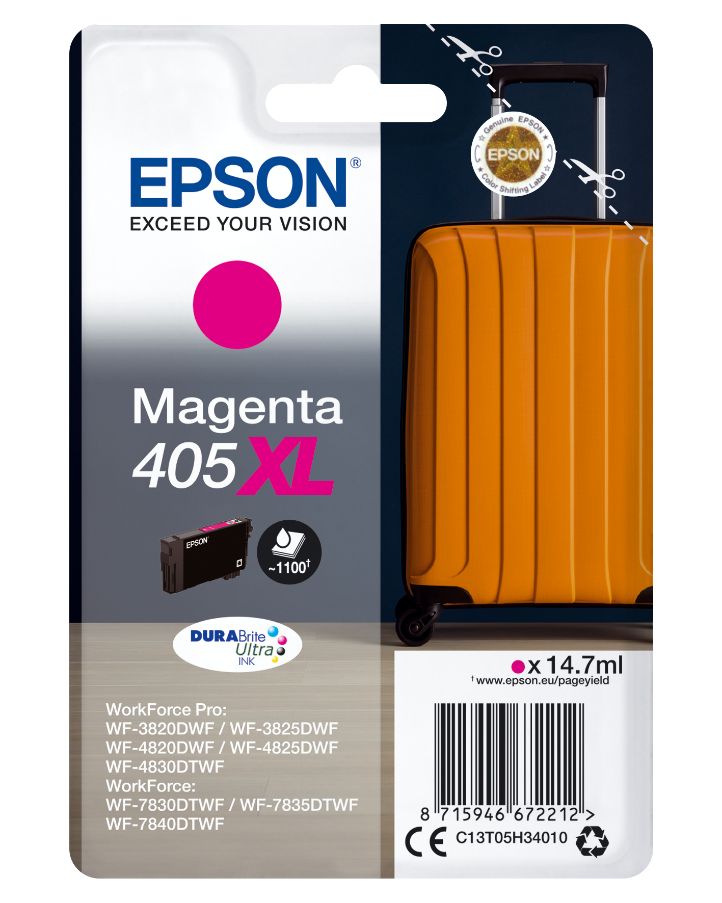 Epson C13T05H34020/405XL Ink cartridge magenta high-capacity Blister Acustic Magnetic, 1.1K pages 14.7ml for Epson WF-3820/7830