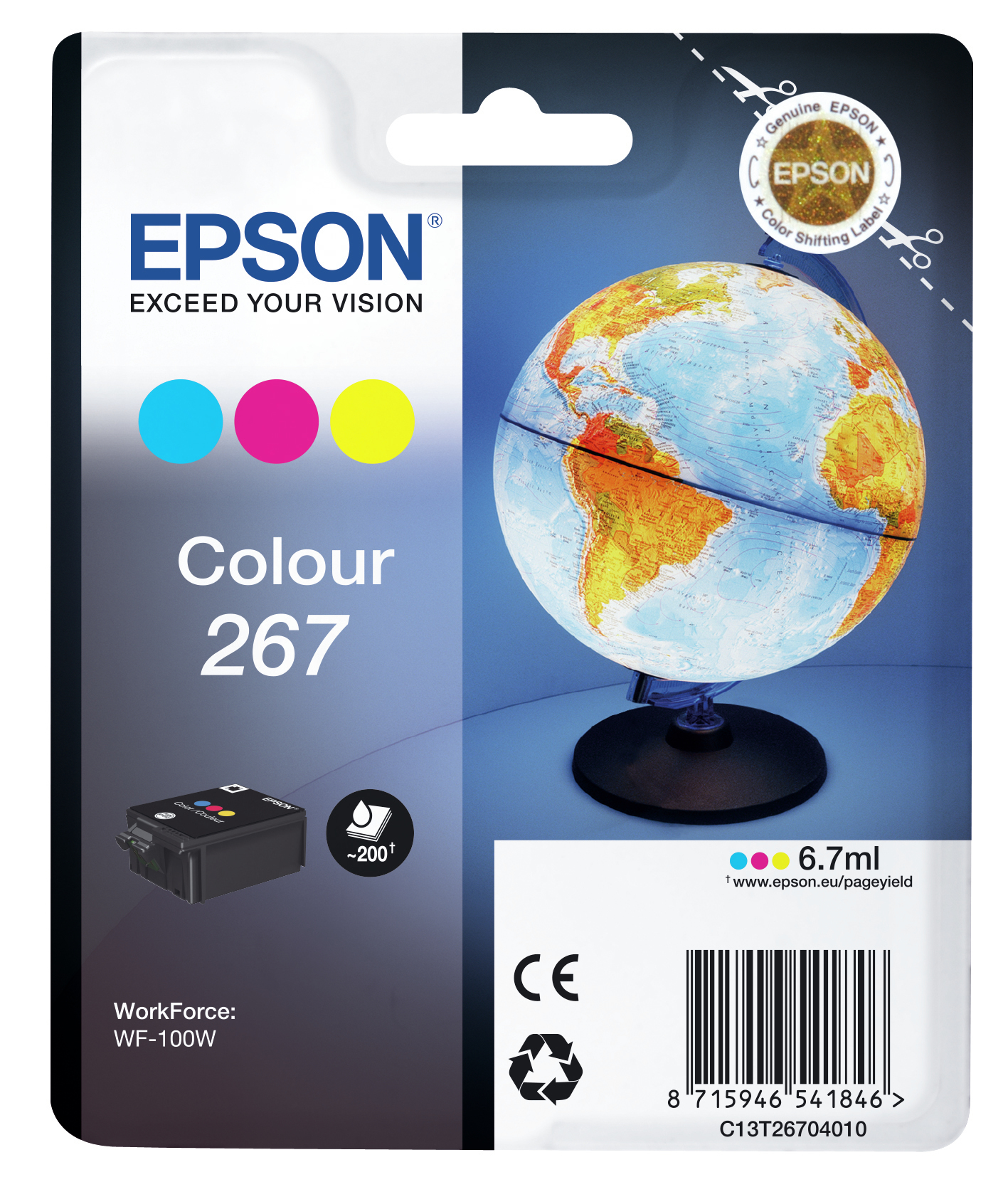 Epson C13T26704020/267 Ink cartridge color Blister Radio Frequency, 200 pages 6,7ml for Epson WF-100 W