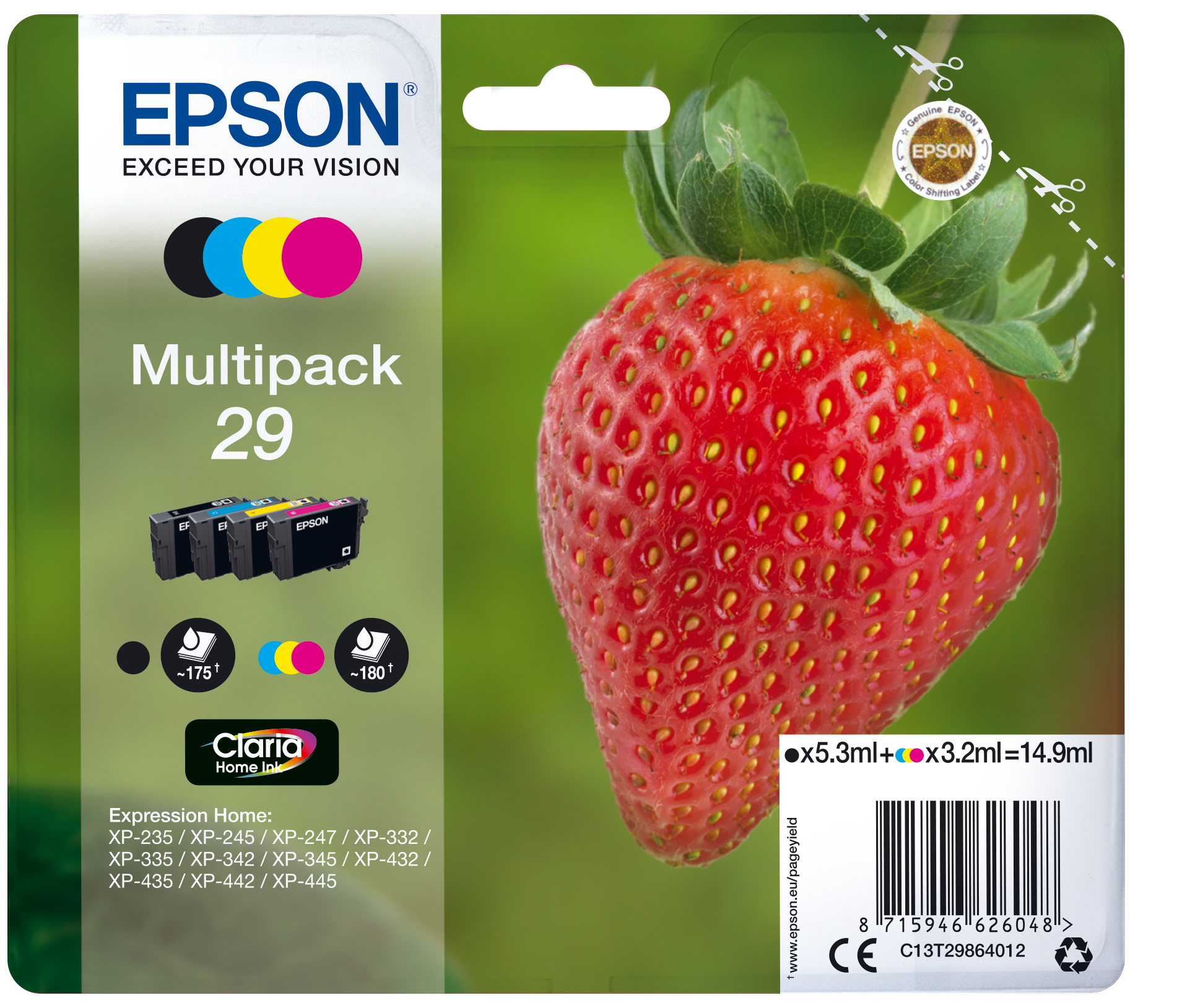 Epson C13T29864012/29 Ink cartridge multi pack Bk,C,M,Y 5,3ml + 3x3,2ml Pack=4 for Epson XP 235/335