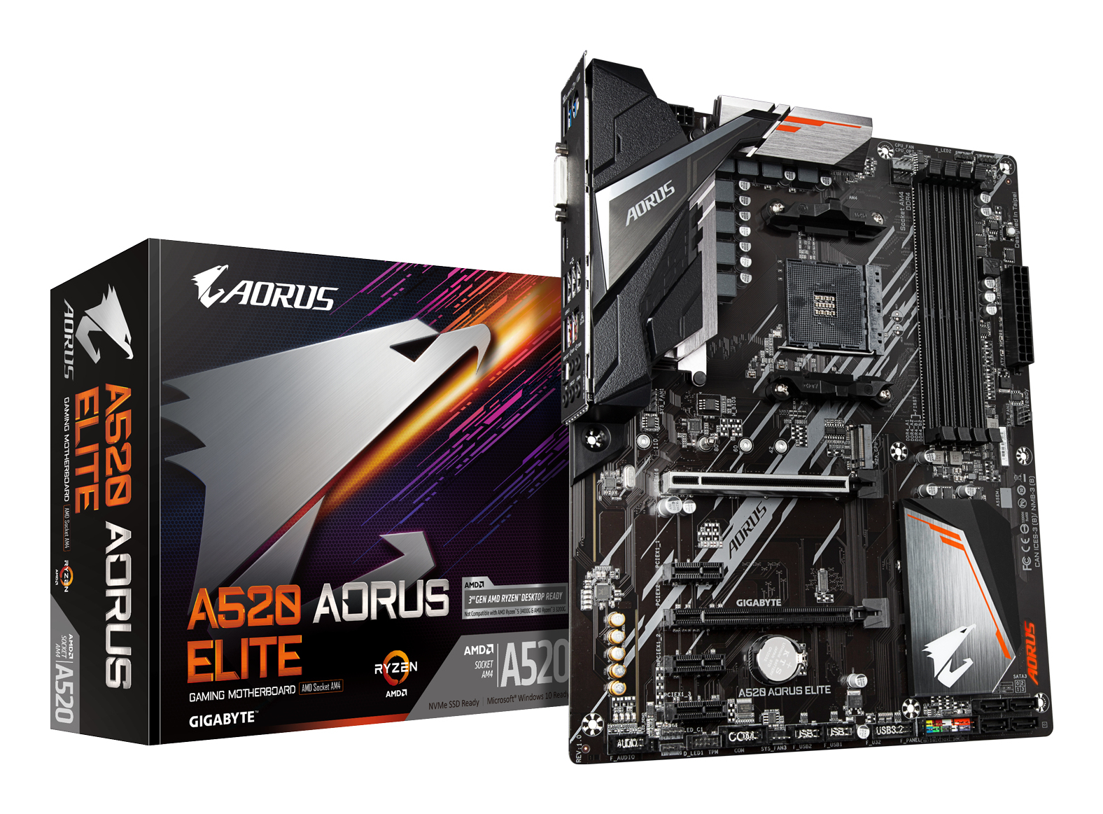 GIGABYTE A520 AORUS ELITE Motherboard - Supports AMD Ryzen 5000 Series AM4 CPUs, 5+3 Phases Pure Digital VRM, up to 4733MHz DDR4 (OC), PCIe 3.0 x4 M.2, GbE LAN, USB 3.2 Gen2
