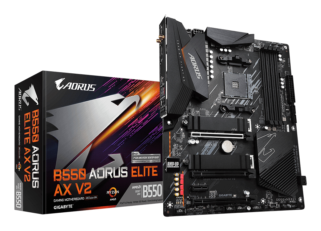 GIGABYTE B550 AORUS ELITE AX V2 Motherboard - AMD Ryzen 5000 CPUs, 12+2 Phases VRM, up to 4733MHz DDR4, 1xPCIe 4.0 + 1xPCIe 3.0 M.2, Wi-Fi 6E, 2.5GbE LAN, USB 3.2 Gen 2