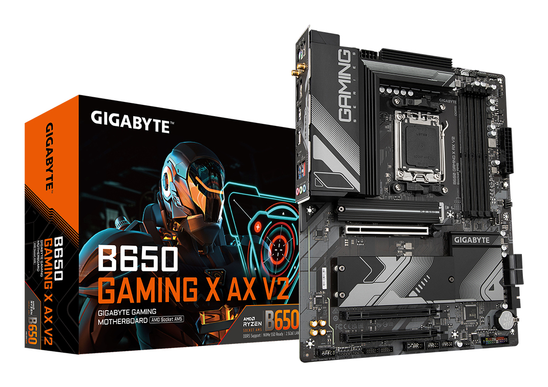 GIGABYTE B650 GAMING X AX V2 Motherboard - AMD Ryzen 9000 Series CPUs, 8+2+2 Phases VRM, up to 8000MHz DDR5 (OC), 1xPCIe 5.0 + 2xPCIe 4.0 M.2, 2.5GbE LAN, WIFI 6E, USB 3.2 Gen 2