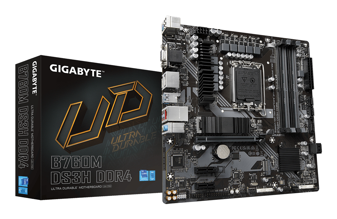 GIGABYTE B760M DS3H DDR4 Motherboard - Supports Intel Core 14th Gen CPUs, 6+2+1 Phases Digital VRM, up to 5333MHz DDR4 (OC), 2xPCIe 4.0 M.2, 2.5GbE LAN, USB 3.2 Gen2