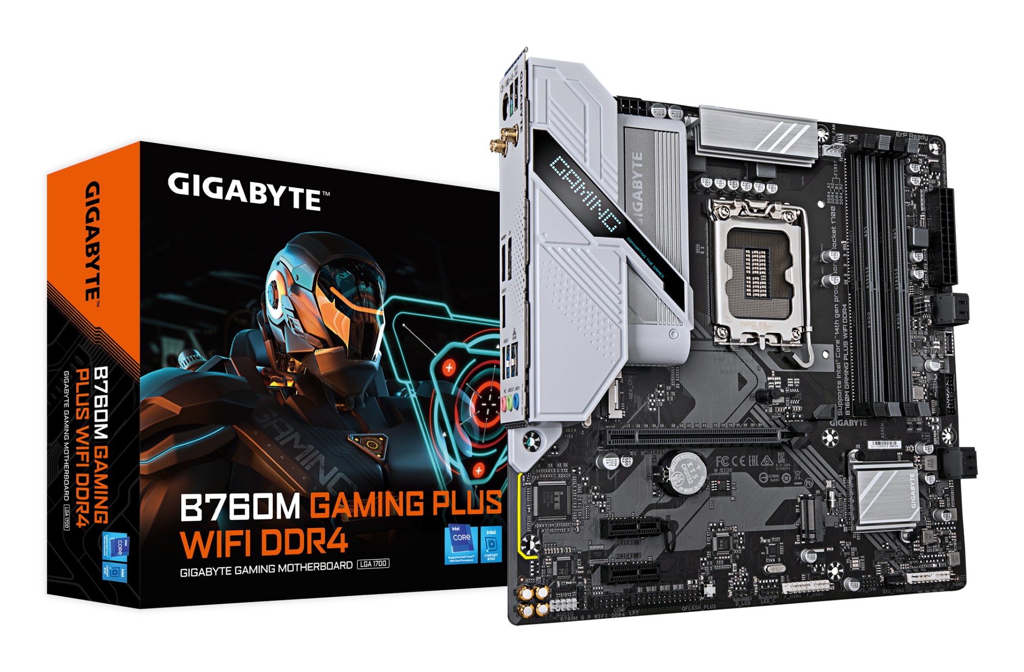 GIGABYTE B760M GAMING PLUS WIFI DDR4 Motherboard - Supports 14th Gen. Intel Core CPUs, 4+1+1 phases VRM, up to 5333MHz DDR4 (OC), 2xPCIe 4.0 M.2, Wi-Fi 6, 1 GbE LAN, USB 3.2 Gen 1
