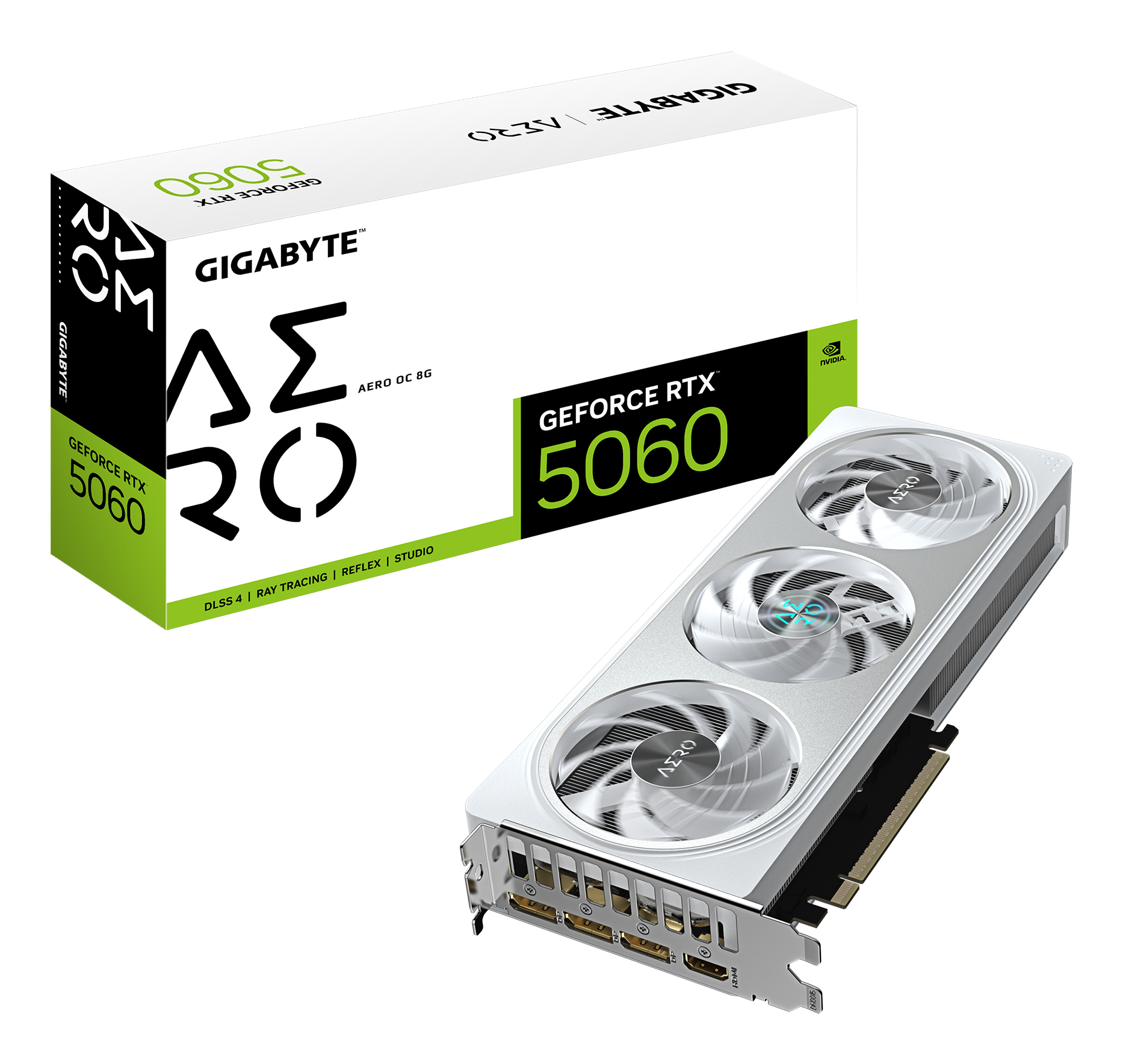 GIGABYTE GeForce RTX 5060 AERO OC 8G Graphics Card - 8GB GDDR7, 128bit, PCI-E 5.0, 2595 MHz Core Clock, 3 x DisplayPort, 1 x HDMI, GV-N5060AERO OC-8GD
