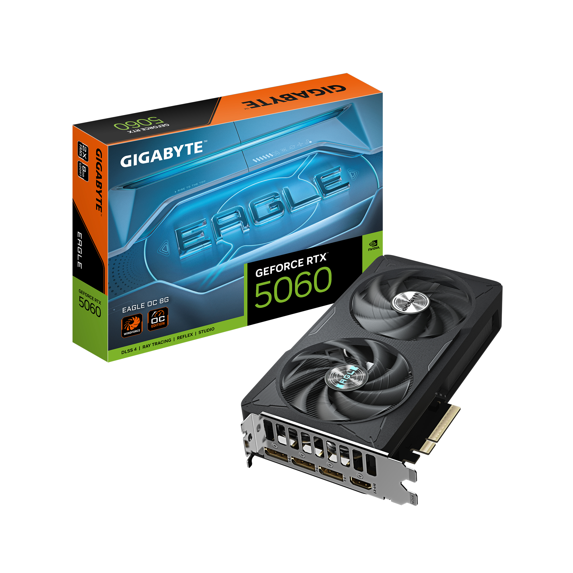 GIGABYTE GeForce RTX 5060 EAGLE OC 8G Graphics Card - 8GB GDDR7, 128bit, PCI-E 5.0, 2550 MHz Core Clock, 3 x DisplayPort, 1 x HDMI, GV-N5060EAGLE OC-8GD