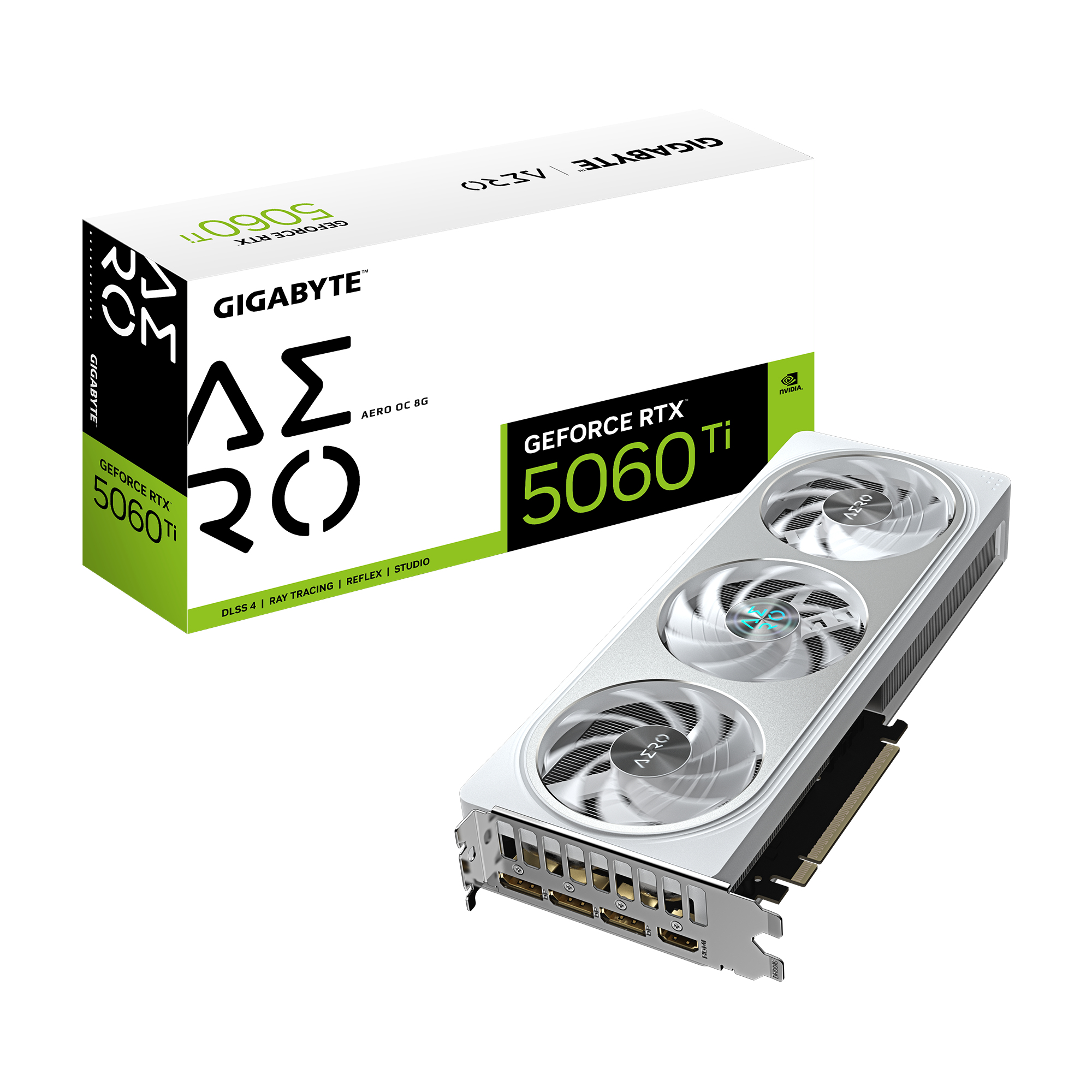 GIGABYTE GeForce RTX 5060 Ti AERO OC 8G Graphics Card - 8GB GDDR7, 128bit, PCI-E 5.0, 2647MHz Core Clock, 3 x DisplayPort, 1 x HDMI, GV-N506TAERO OC-8GD
