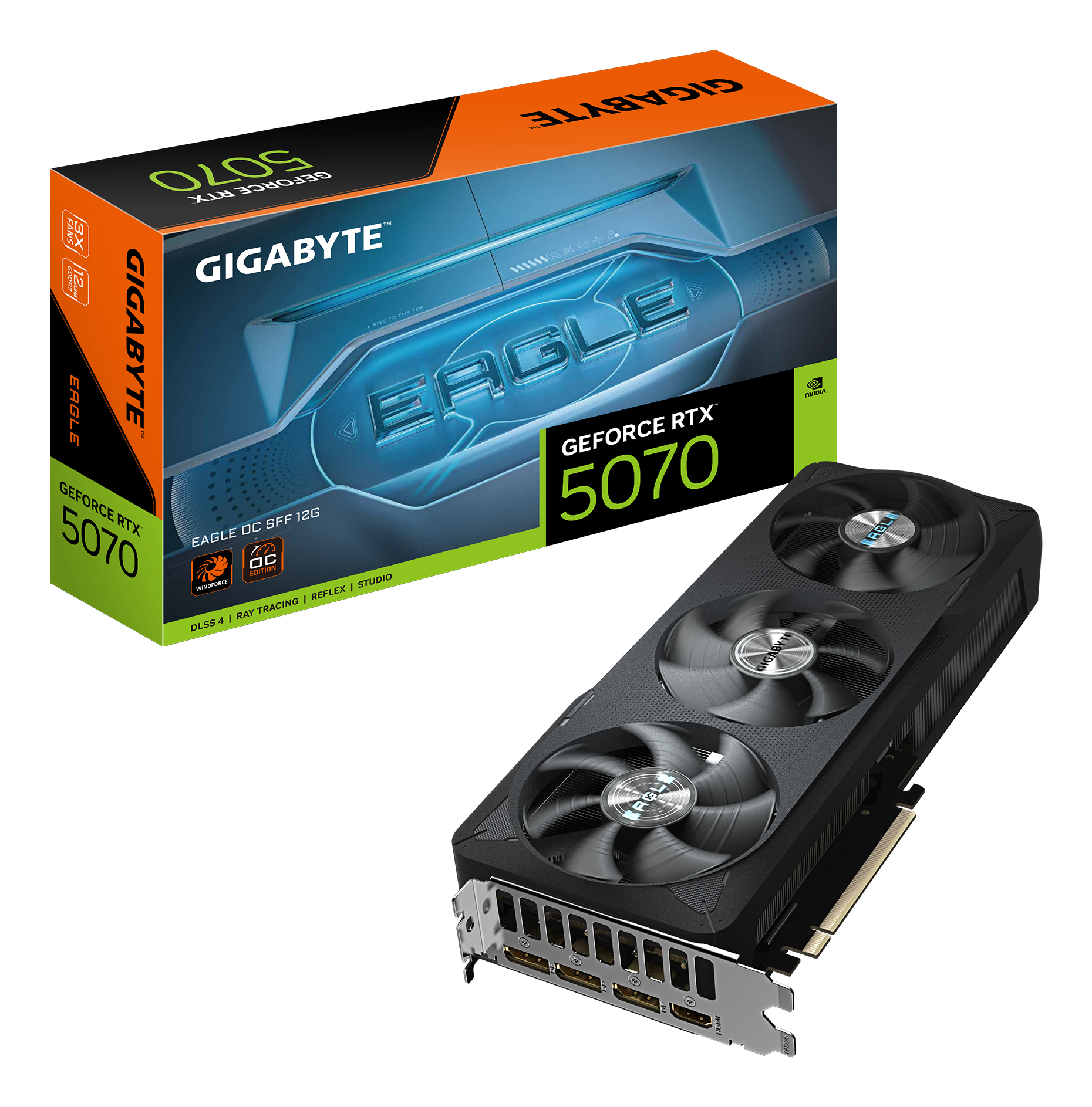 GIGABYTE GeForce RTX 5070 EAGLE OC SFF 12G Graphics Card - 12GB GDDR7, 192bit, PCI-E 5.0, 2587 MHz Core Clock, 3 x DP 2.1b, 1 x HDMI 2.1b, NVIDIA DLSS 4, GV-N5070EAGLE OC-12GD