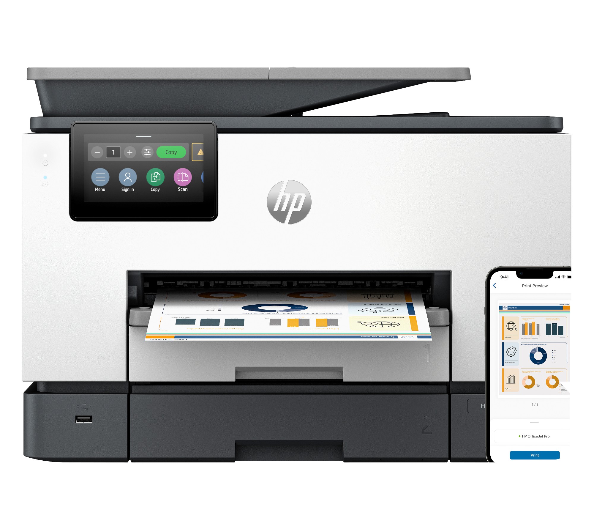HP OfficeJet Pro 9130b Wireless All-in-One Color Printer, Two-sided printing; Copier, Scanner