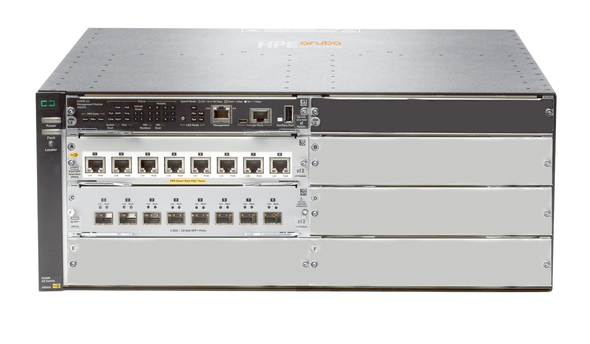 HPE Aruba Networking 5406R 8-port 1/2.5/5/10GBASE-T PoE+ / 8 port SFP+ (No PSU) v3 zl2 Switch
