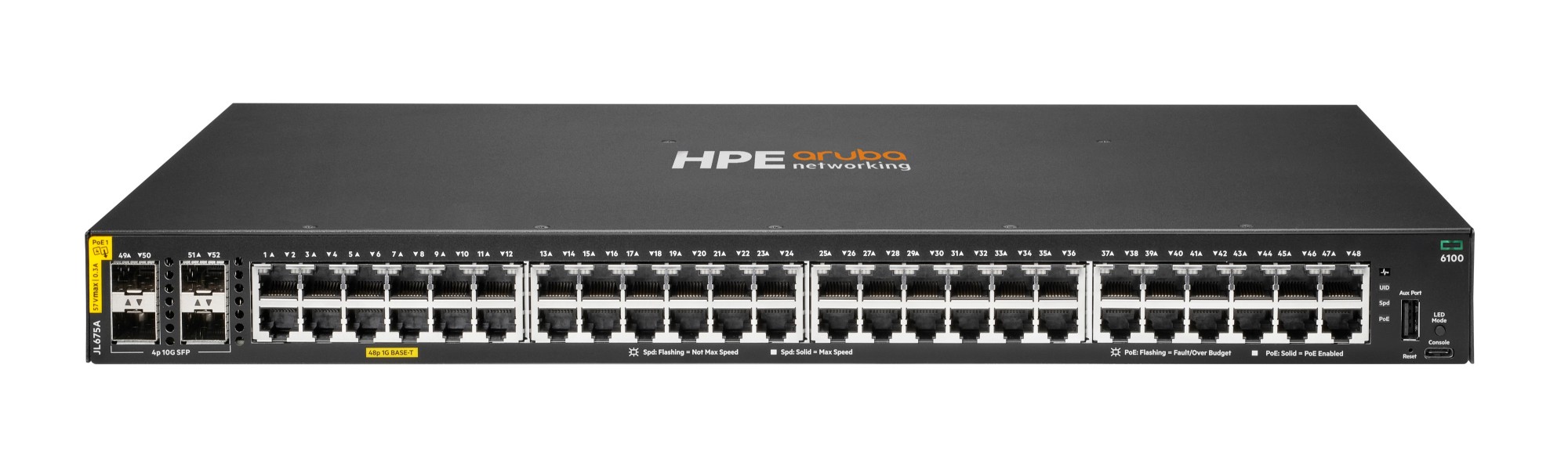 HPE Aruba Networking CX 6100 48G Class4 PoE 4SFP+ 370W Switch