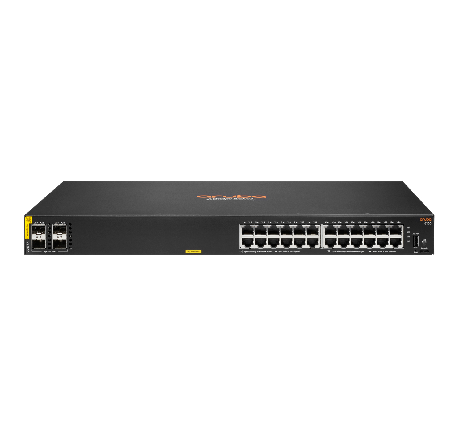 HPE Aruba Networking CX 6100 24G Class4 PoE 4SFP+ 370W Managed L3 Gigabit Ethernet (10/100/1000) Power over Ethernet (PoE) 1U Black