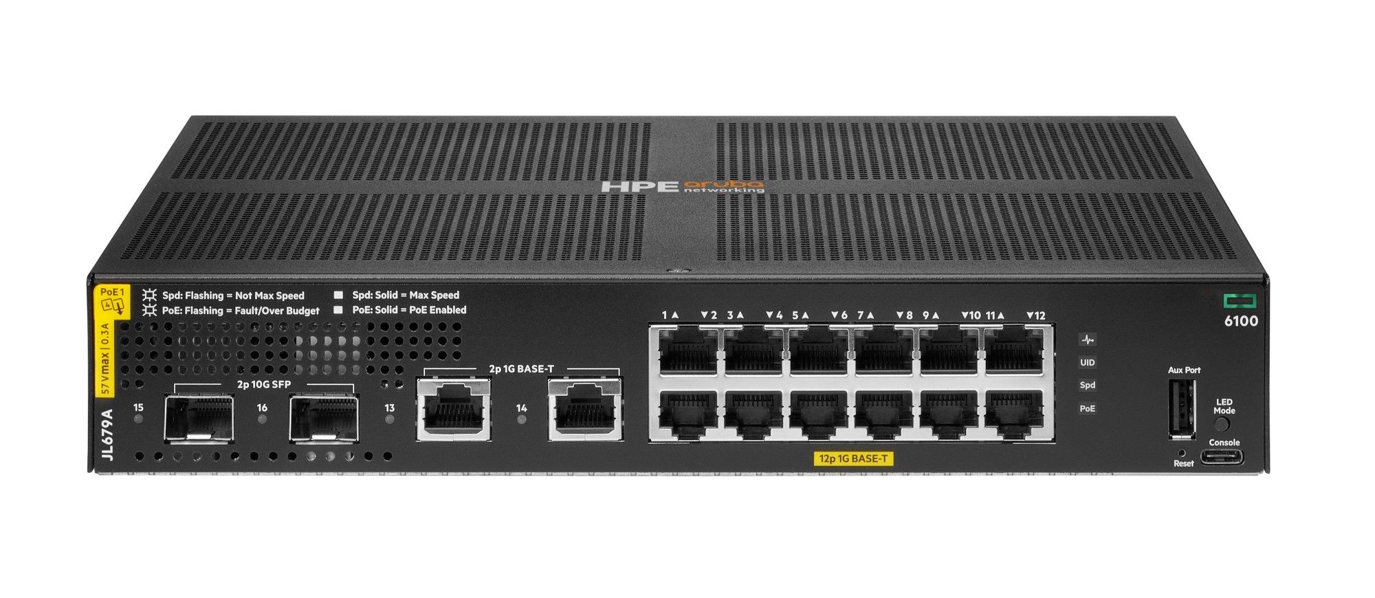 HPE Aruba Networking CX 6100 12G Class4 PoE 2G/2SFP+ 139W Switch