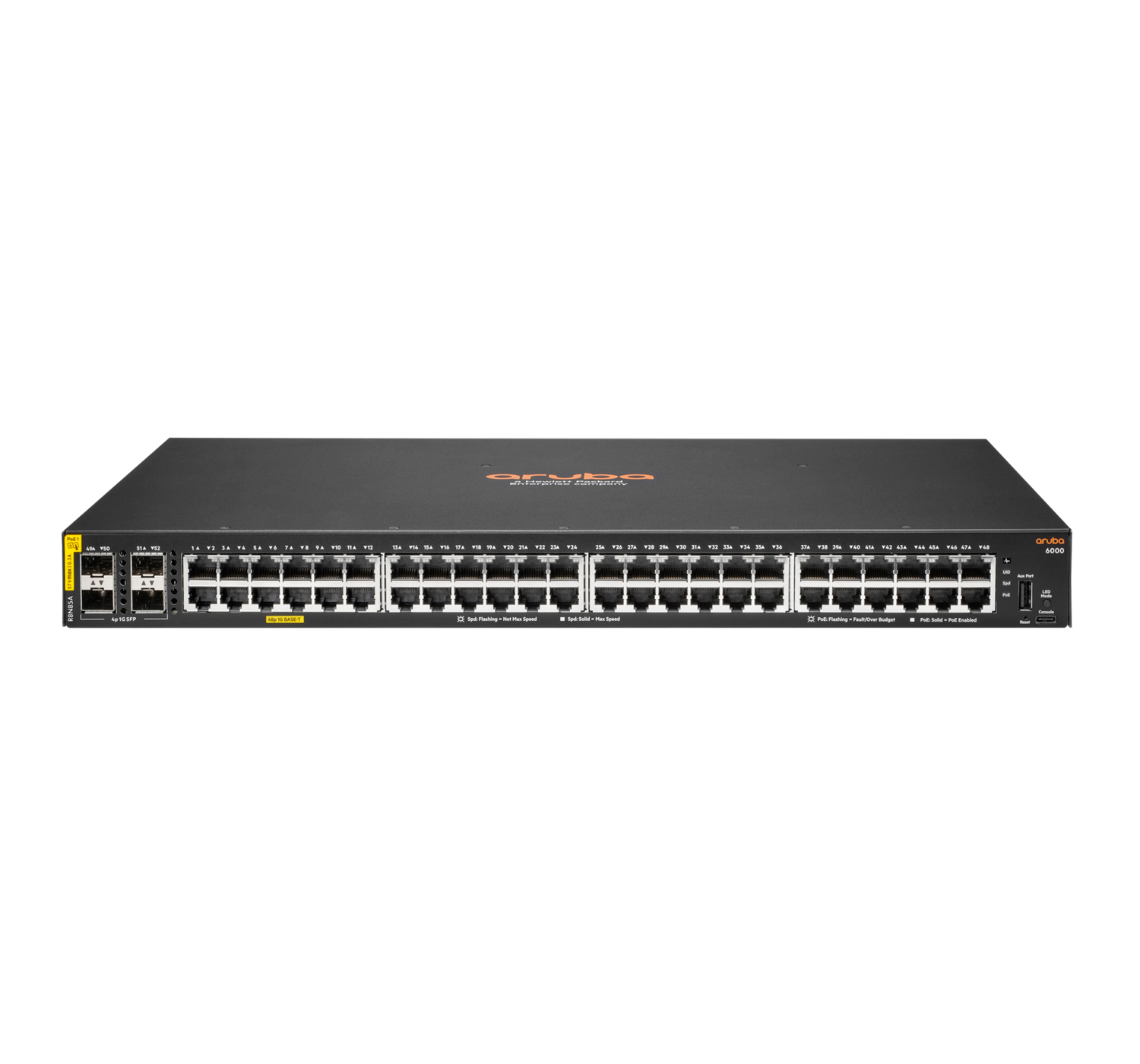 HPE Aruba Networking CX 6000 48G Class4 PoE 4SFP 370W Managed L3 Gigabit Ethernet (10/100/1000) Power over Ethernet (PoE) 1U
