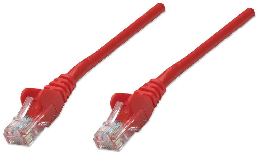 Intellinet Network Patch Cable, Cat5e, 1m, Red, CCA, U/UTP, PVC, RJ45, Gold Plated Contacts, Snagless, Booted, Lifetime Warranty