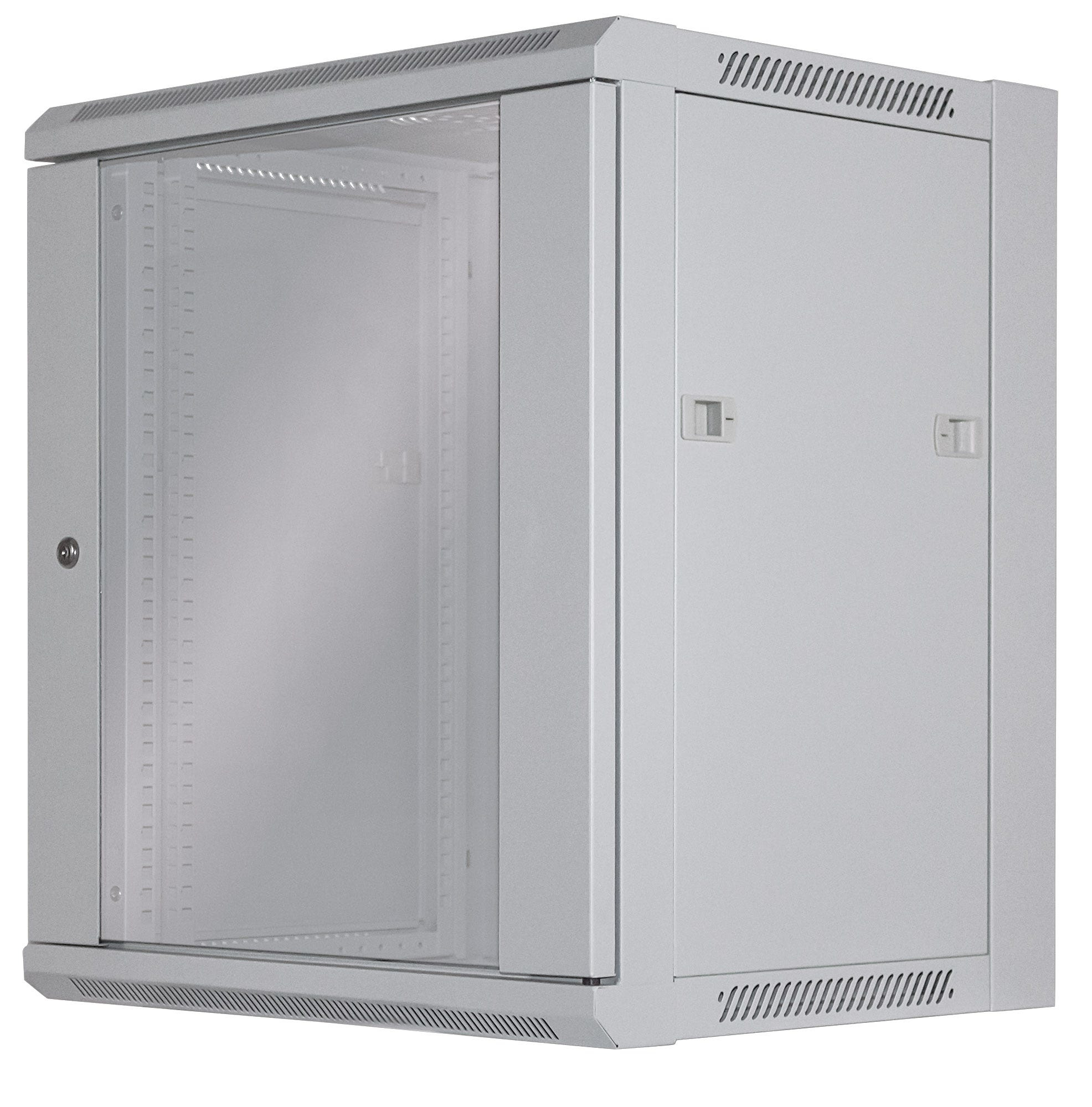 Intellinet 19" Network Cabinet - Wall Mount (Standard), 12U, 450mm Deep, Grey, Flatpack, Max 60kg, Suitable also for use on desk or floor, Usable Depth 260mm, Metal & Glass Door, Back Panel, Removeable Sides, Parts for wall install (eg screws/rawl plugs)