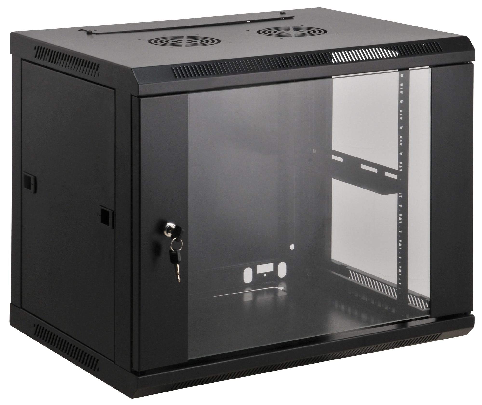 Intellinet 19" Network Cabinet - Wall Mount (Standard), 20U, 600mm Deep, Black, Assembled, Max 60kg, Metal & Glass Door, Back Panel, Removeable Sides, Suitable also for use on desk or floor, Usable Depth 500mm, Parts for wall installation not included