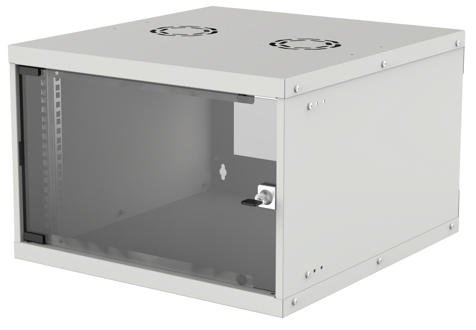 Intellinet 19" Network Cabinet - Wall Mount (Basic), 6U, 400mm Deep, Grey, Flatpack, Max 50kg, Usable Depth 340mm, Glass Door, Rack, Parts for wall installation (eg screws and rawl plugs) not included
