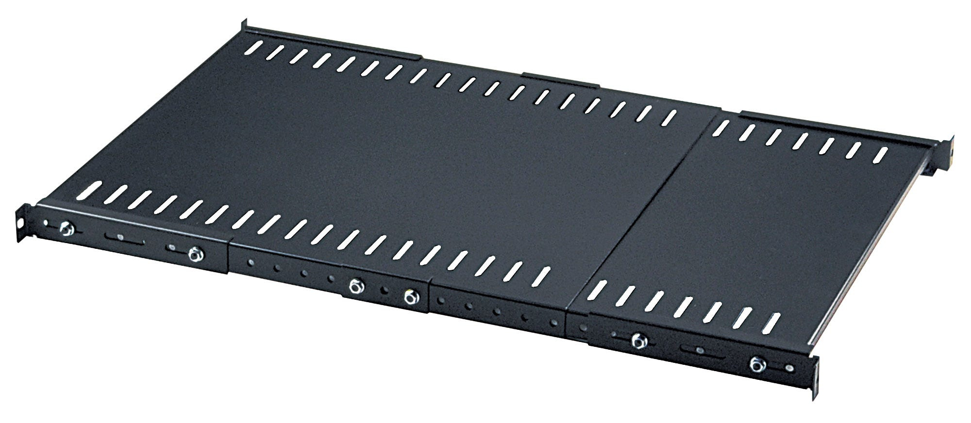 Intellinet 19" Fixed Extending Shelf, 1U Extending Fixed Shelf, 550mm to 1000mm, Steel, Max 45kg, Black, Three Year Warranty