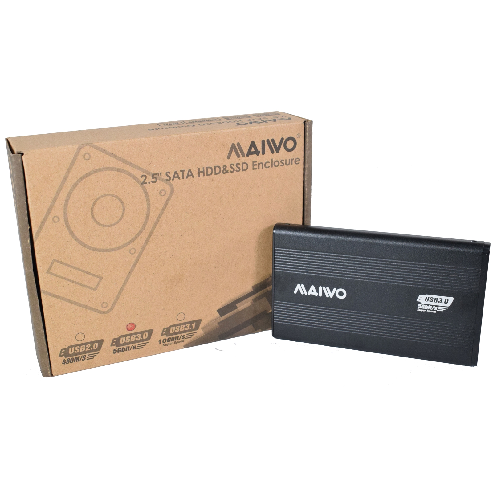 MAIWO 2.5 Inch External Hard Drive Enclosure, USB 3.0, 5Gbps, Black, For SATA III HDD/SSD