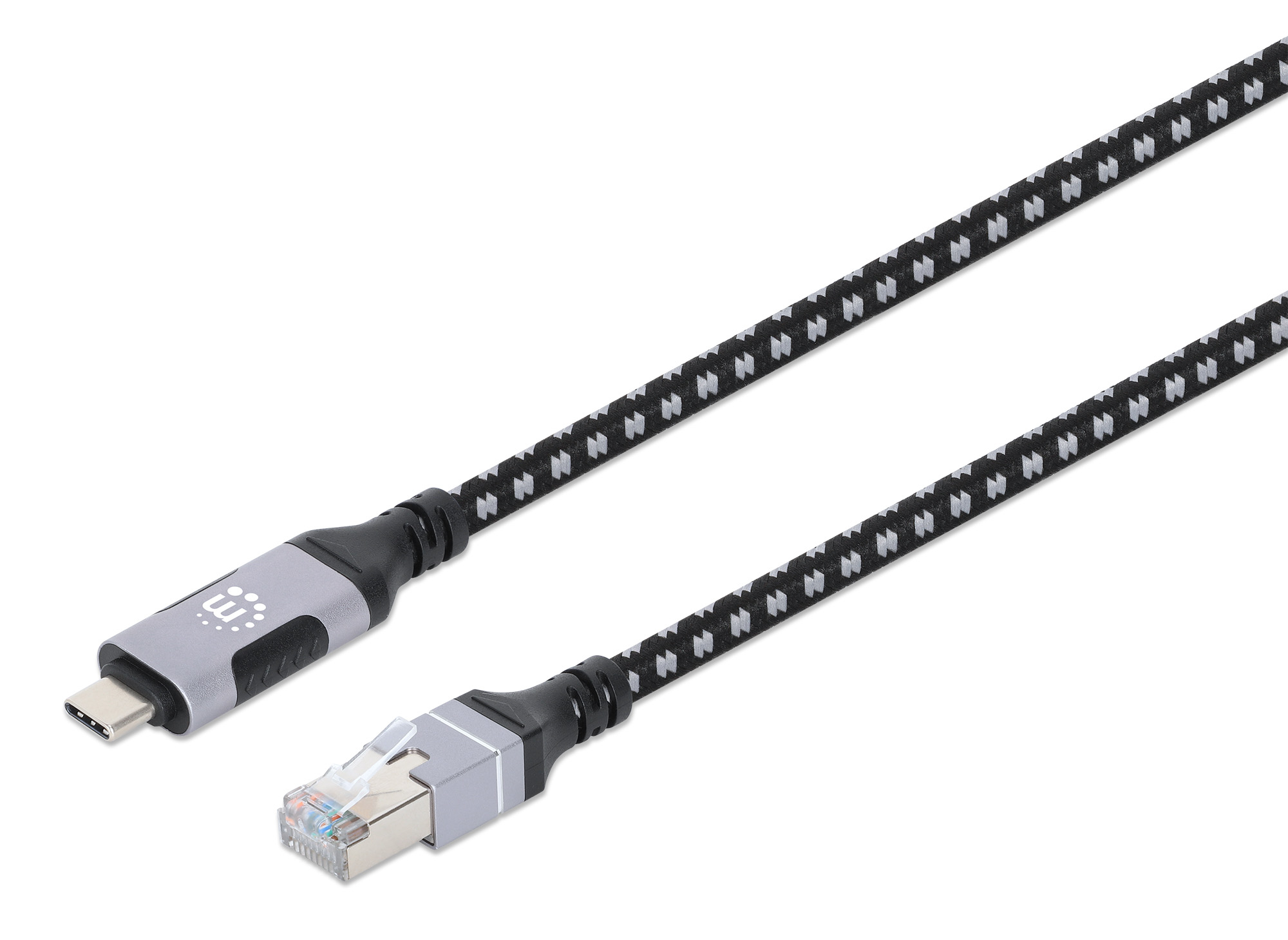 Manhattan USB-C to Gigabit (10/100/1000 Mbps) Network Ethernet RJ45 Cable, Length 2m, Multi-Gigabit Ethernet, Black/Silver, Three Year Warranty