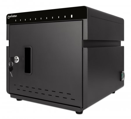 Manhattan iPad to 11" 10-bay Charging Cabinet Desktop via USB-C, Also other tablets and smartphones (with device to USB-C cable), Bays 264x22x235mm, Device charging cables not included (suggest USB-C cable code 356213), Cart, Lockable, EU/UK power cords