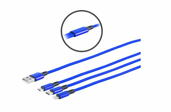 Microconnect MC-USBA-3WAY USB cable USB 3.2 Gen 1 (3.1 Gen 1) 1.2 m USB C/Micro-USB B/Lightning Blue