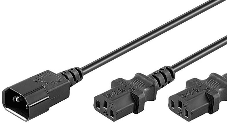 Microconnect PE061306 power cable Black 0.6 m C14 coupler 2 x C13 coupler