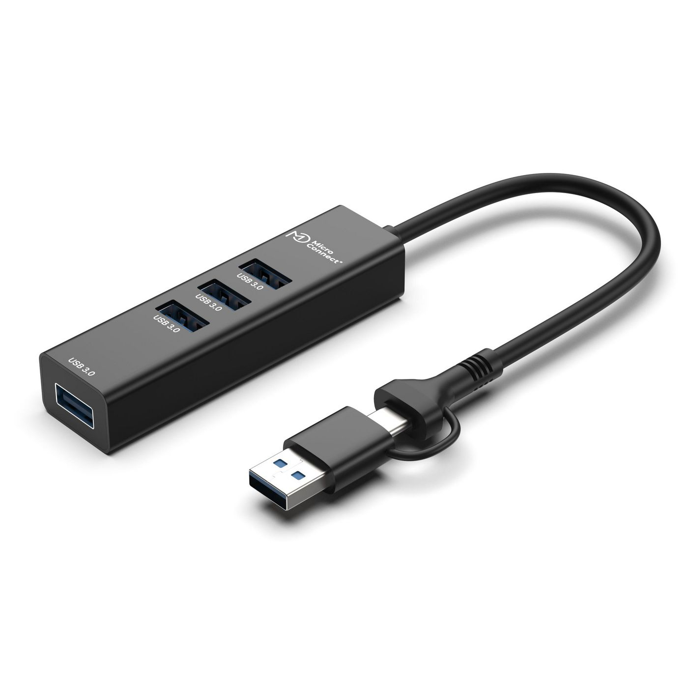 Microconnect USBHUB4-2IN1 interface hub USB 3.2 Gen 1 (3.1 Gen 1) Type-A 5000 Mbit/s Black