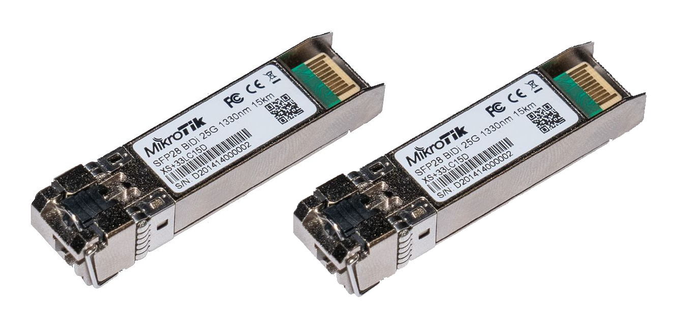 Mikrotik SFP/SFP+/SFP28 BiDi: XS+2733LC15D network transceiver module Fiber optic 25000 Mbit/s LC 1330 nm