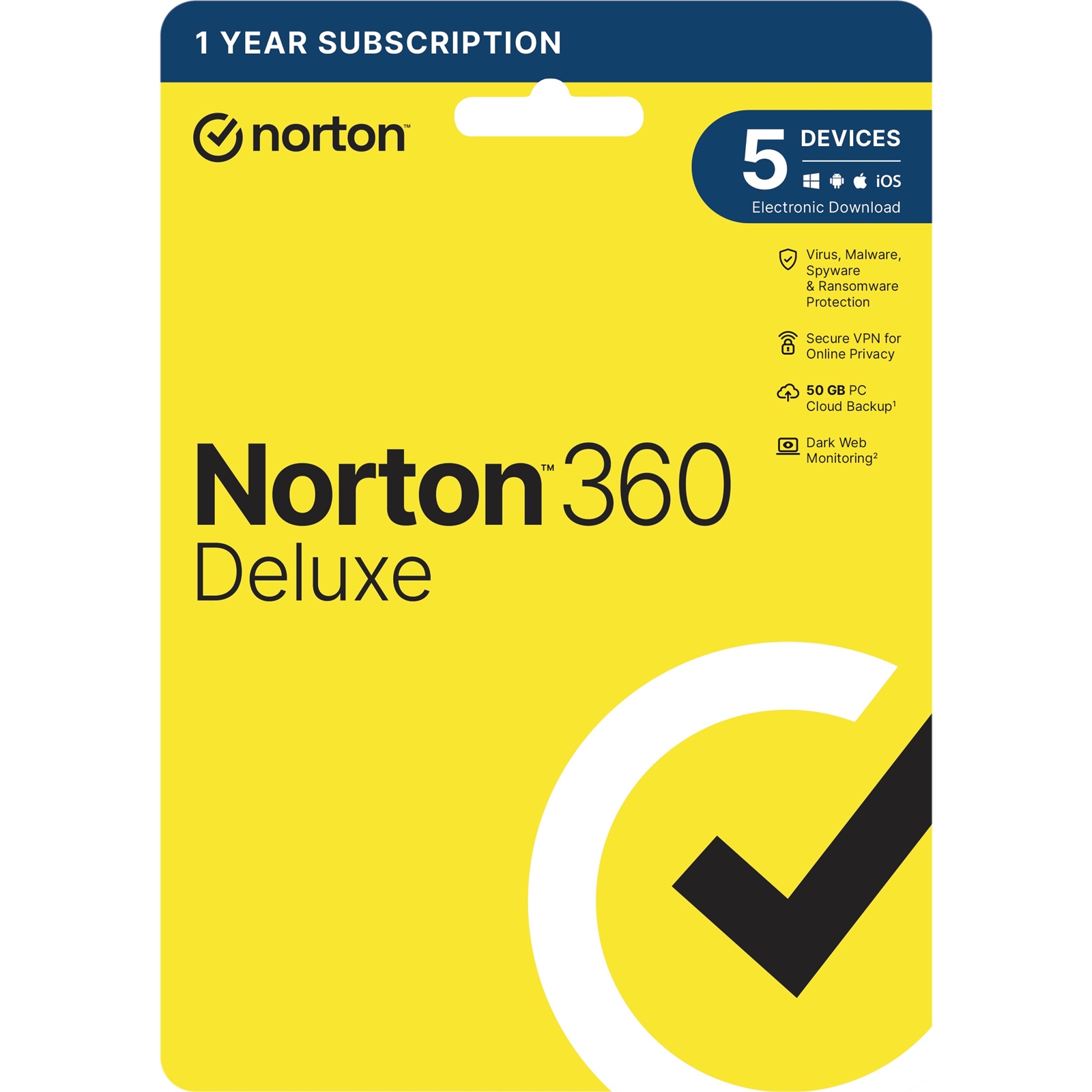 Norton 360 Deluxe 1x 5 Device, 1 Year Retail Licence - 50GB Cloud Storage, AI Scam Detector - PC, Mac, iOS & Android *Non-enrolment*