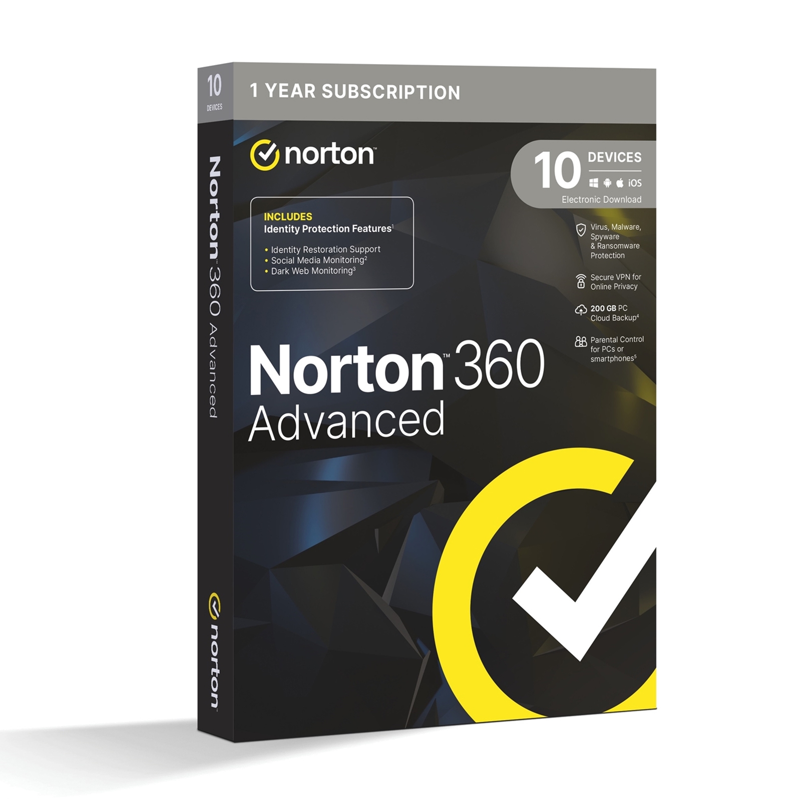 Norton 360 Advanced 1x 10 Device, 1 Year Retail Licence - 200GB Cloud Storage, AI Scam Detector - PC, Mac, iOS & Android *Non-enrolment*