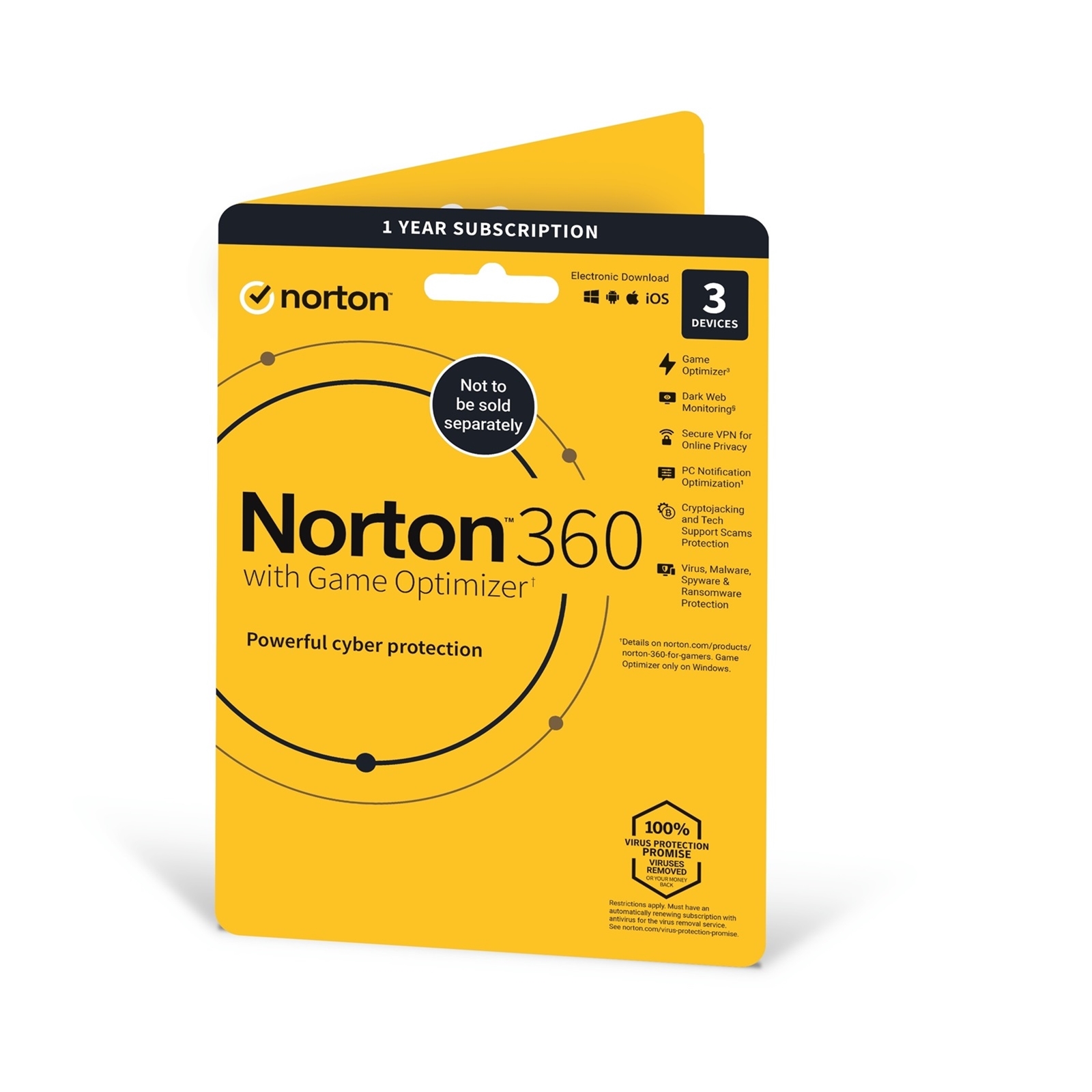 Norton 360 with Game Optimiser, 1x 3 Device, 1 Year ESD - Single 3 Device Licence via email - 50GB Cloud Storage, AI Scam Detector - PC, Mac, iOS & Android *Non-enrolment*