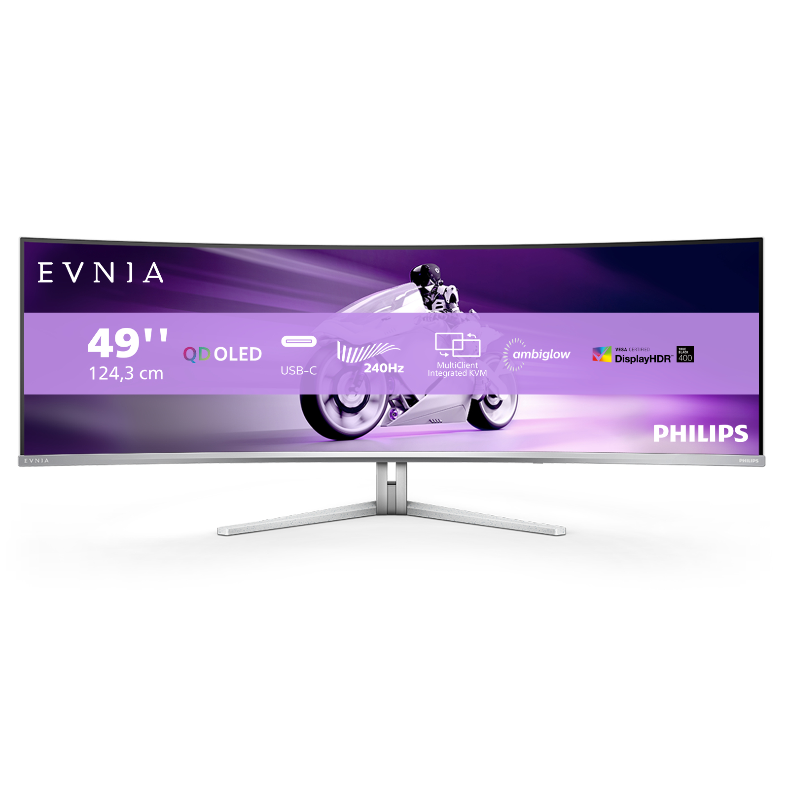 Philips Evnia 8000 49M2C8900/00 computer monitor 124.2 cm (48.9") 5120 x 1440 pixels Dual QHD QD-OLED White